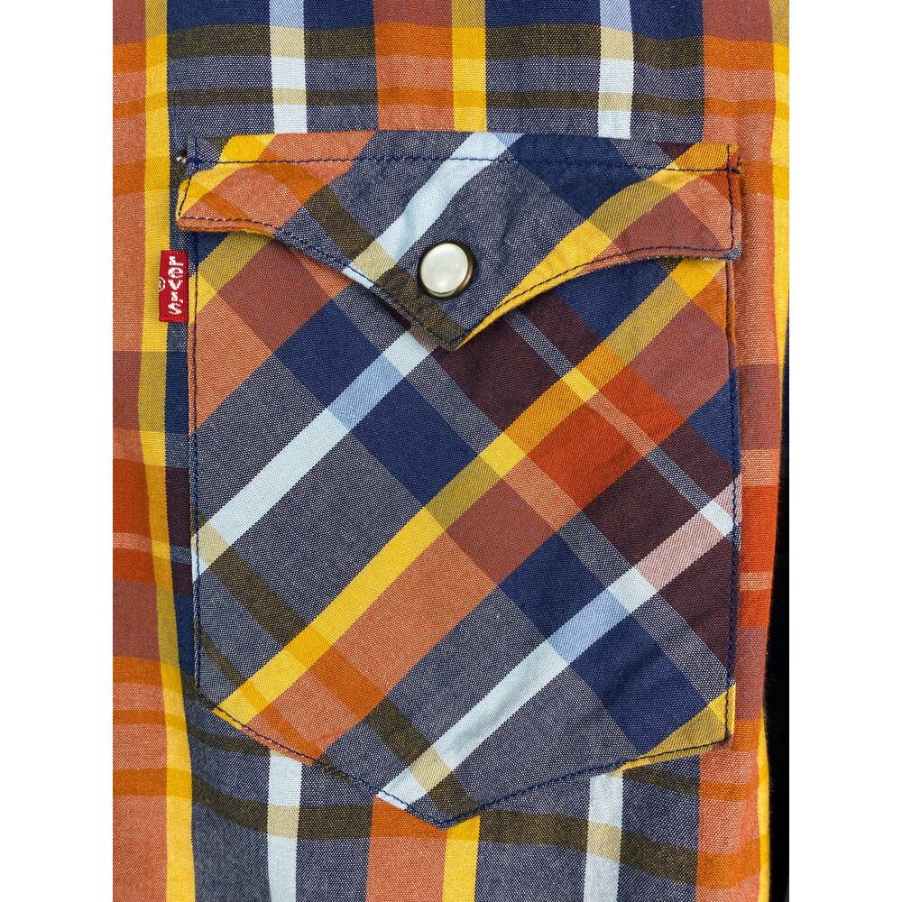 Levi's Orange Blue Plaid Casual Button-Down Shirt - Picture 3 of 7